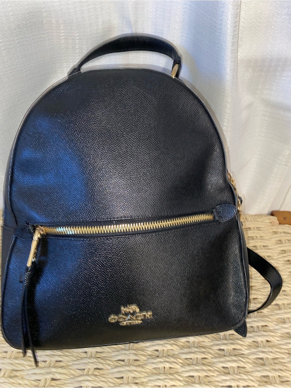 Classic Black Leather Backpack with Gold Hardware